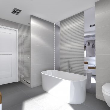 Minimalistyczny styl w dużej łazience z wanną
