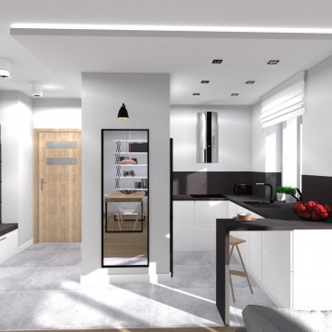 Salon z otwartą kuchnią - projekt wnętrza