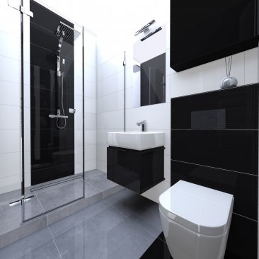 Czarno-biała mała łazienka bez okna