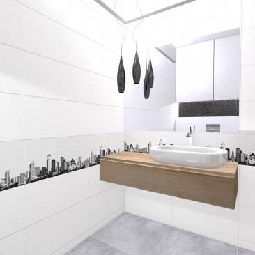 Płytki z fototapetą - aranżacja łazienki - motyw nowojorski