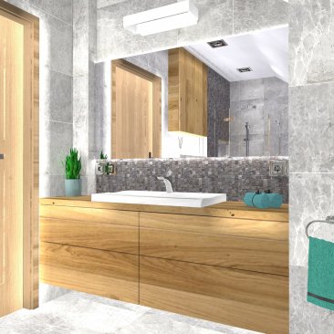 Drewniana zabudowa w łazience w stylu nowojorskim