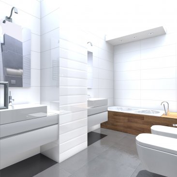 Drewniana obudowa wanny w nowoczesnej łazience