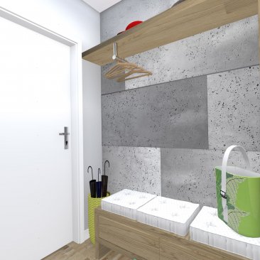 Beton, drewno, naturalna kolorystyka - projekt małego korytarza